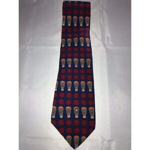 Vicky Davis New York Blue Red Hot Air Balloon Pattern 100% Silk Classic Neck Tie